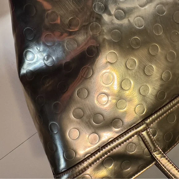 Retro Kate Spade New York Gold Metallic Tote Bag Purse RARE Handbag - Picture 11 of 16